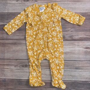 Nicole Miller New York Baby Girl Yellow Floral Footed Bodysuit Size 3-6 Months